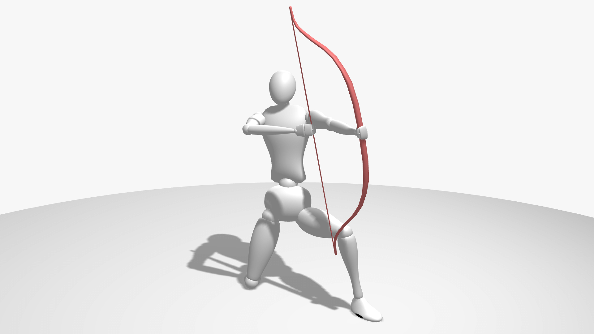 Reference pose model kneeling and holding a red bow